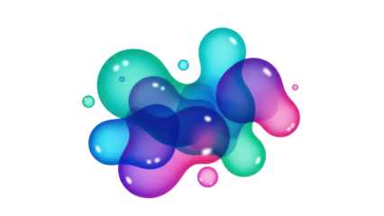 Abstract colorful blobs forming fluid shapes, isolated on transparent background