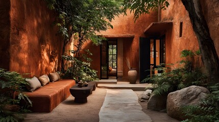Earthy terracotta retreat architecture blending natural tones minimalist desert inspired lifestyle design serenity