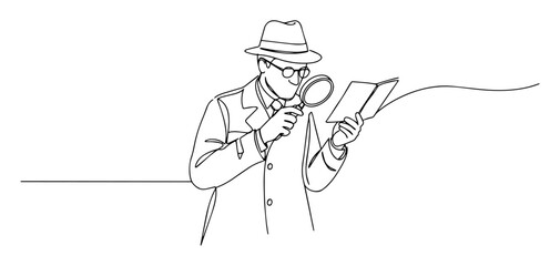 Obraz premium detective reading clue with magnifying glass drawing
