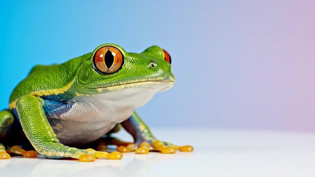 Vibrant Red-Eyed Tree Frog on a Gradient Background, exotic amphibian concept
