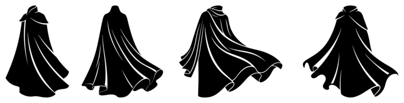 Black superhero or vampire cape silhouettes set of four
