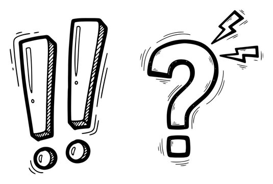 Hand drawn comic style exclamation points and question mark sketch