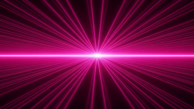 Vibrant pink light rays emanating from a central point in a dark environment