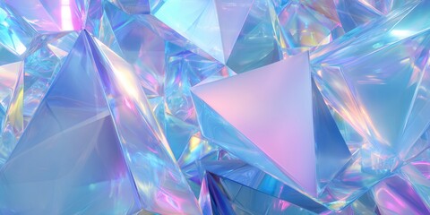 abstract holographic background with geometric shapes and triangles in blue, white, and purple pastel colors Generative AI