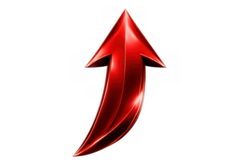 Red glossy 3d arrow pointing up, symbolizing growth, success, future direction, and increasing trends with a vibrant shine
