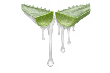 Aloe vera leaves cut showing fresh gel dripping, representing natural skincare, organic beauty, and wellness treatment