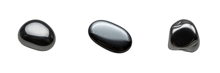 Hematite Gemstone Macro Isolated on White Background, Metallic Silver-Gray Crystal, Lohashila...