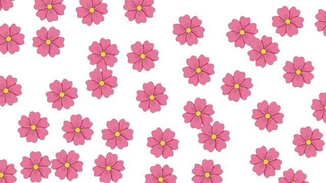 Minimal Pink Flower Seamless Pattern, seamless pattern of minimalist pink flower icons on a clean white background, ideal for wallpapers, packaging, textiles, stationery, and modern digital designs.