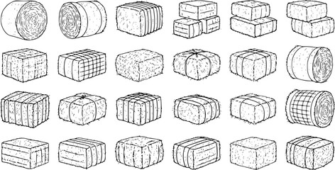 Hay Bales Line Art Illustration: Rustic Farm Element, Agriculture  Harvest Design © pixsource