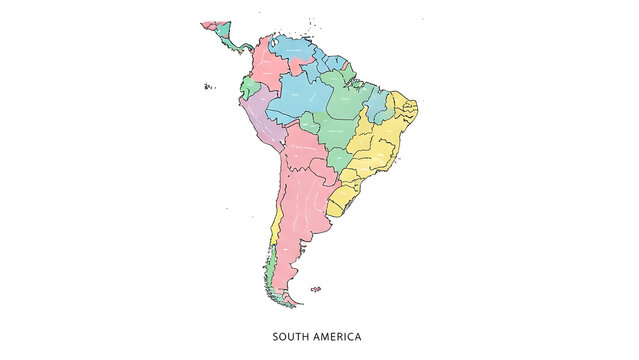 Colorful Map of South America with Country Borders.