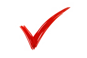 Red check mark painted with a brush stroke texture, symbolizing agreement, confirmation, achievement, and a task being done