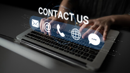 UI concept for contact us section showing icons for email, web, phone, and message. Contact and support icons help streamline business communication and improve customer contact experience. Spline