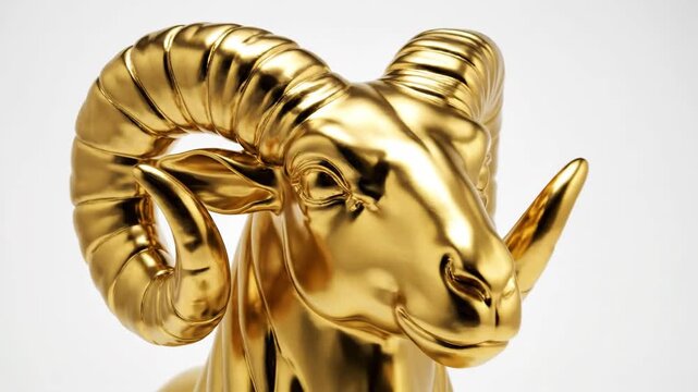 Golden ram head sculpture closeup.