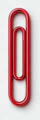 Vertical red paperclip, glossy, on a white background with soft shadows