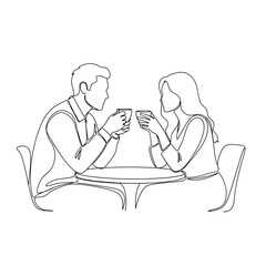 Fototapeta premium Couple Enjoying Coffee Together, Minimalist Line Art Drawing