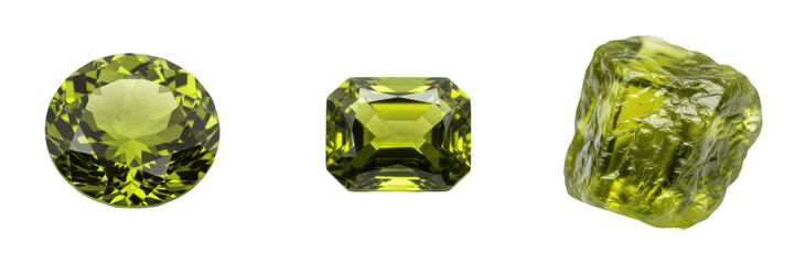 Natural Peridot Gemstone Macro Isolated on White Background, Green Olivine Crystal, Harihara हरीहरा, Chrysolite क्रिसोलाइट, August Birthstone Precious Mineral Texture