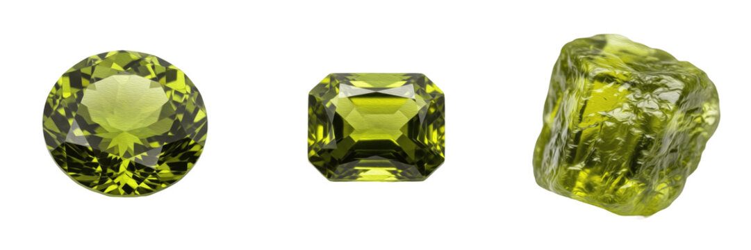 Natural Peridot Gemstone Macro Isolated on White Background, Green Olivine Crystal, Harihara हरीहरा, Chrysolite क्रिसोलाइट, August Birthstone Precious Mineral Texture
