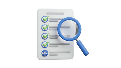 Magnifying Glass Over Document with Checkmarks.