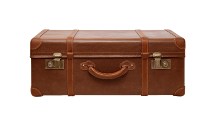 isolated old vintage brown leather suitcase on a transparent background