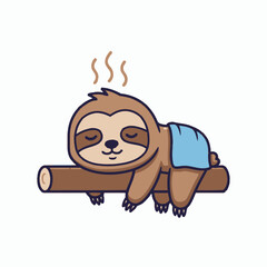 Obraz premium Cute Sloth Relaxing on a Branch with a Towel After a Hot Bath.