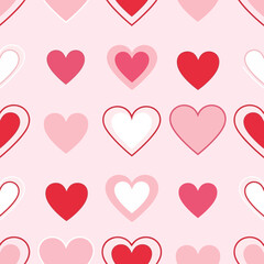Seamless Pattern of Pink and Red Hearts on Light Pink Background