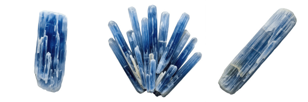 Kyanite Gemstone Macro Isolated on White Background, Deep Blue Pleochroic Aluminosilicate Crystal, Neelakanta नीलकंठ, Precious Mineral for Jewelry and Collectors