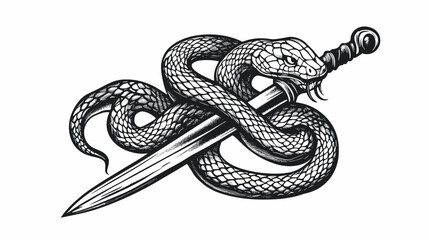 Snake wrapped around dagger illustration.