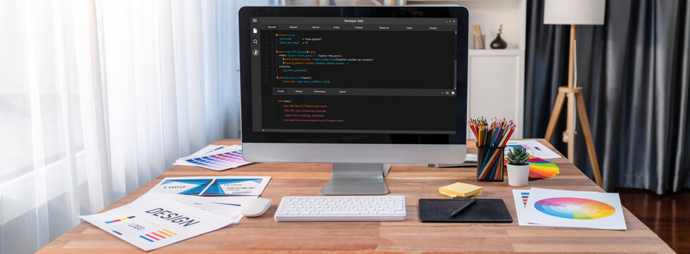 Software development programming on computer screen for brisk application and program coding