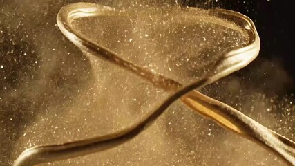 A luxurious gold powder splash with a black background, conveying a sense of high-end elegance and sophistication with warm, metallic tones.