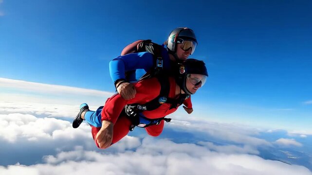 First Time Tandem Skydiving Adventure in Blue Sky