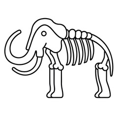 Fototapeta premium Simple black line art icon of a cartoon mammoth skeleton for educational use