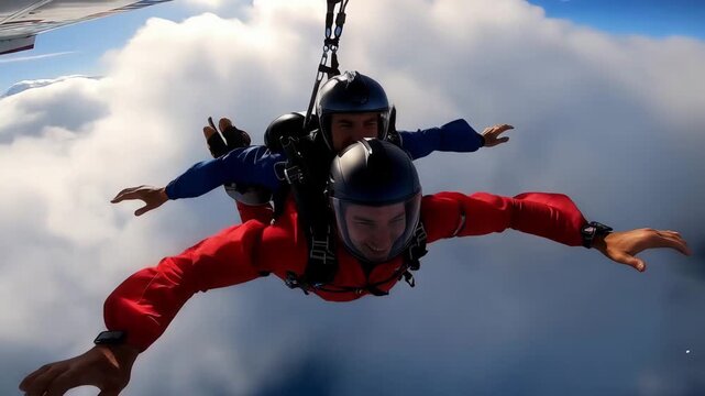 Smiling Skydivers in Tandem Freefall