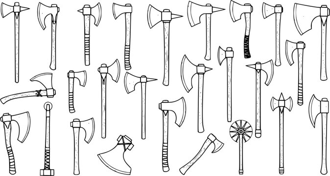Axes Galore: Hand-Drawn Collection of Various Axe Designs