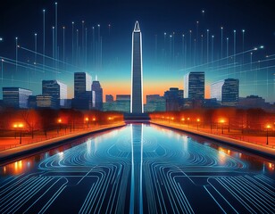washington dc hi tech smart city background 3d rendering