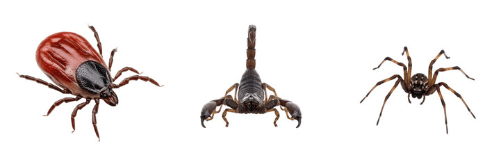 Arachnids (Class Arachnida, Phylum Arthropoda) invertebrate group including Araneae spiders, Scorpiones scorpions and Ixodida ticks with anatomical, physiological and evolutionary traits