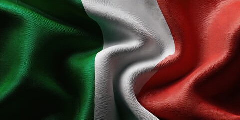 Wavy flag with green, white, and red stripes, resembling a national banner