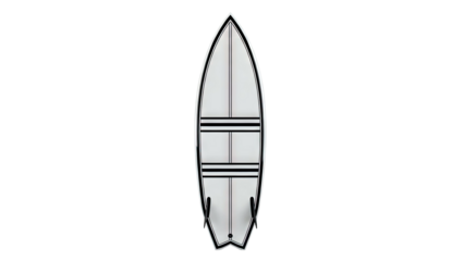 Surfboard with black stripes and fins