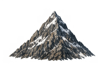 Rocky mountain peak with snow on a transparent background, representing challenging goals and high ambitions