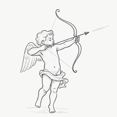 Fototapeta premium Cupid Holding Bow and Arrow, Aiming, Love Symbol, Romantic Illustration