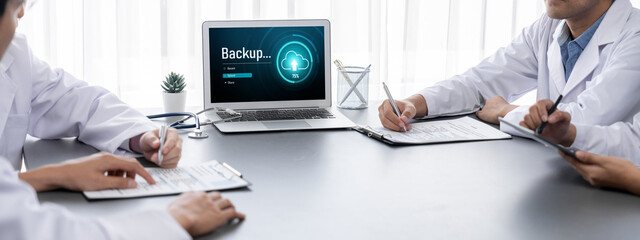 Backup Storage Data Internet Technology Business concept. Database storage cloud technology file data transfer sharing, cyber, big data information, internet banking application download upload brisk