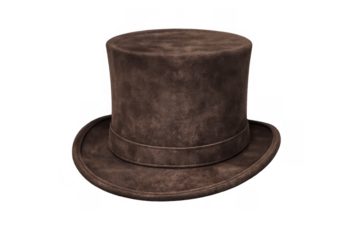 Brown leather effect top hat showcasing vintage victorian style and formal elegance, a classic accessory on transparent background