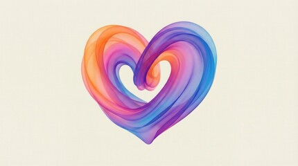Vibrant Rainbow 3D Twisted Heart Illustration With Smooth Orange Pink Purple And Blue Gradients Centered On A Grainy Off White Textured