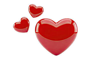 Three Shiny Red Hearts on White Background