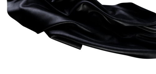 Luxurious black fabric flowing gracefully with highlights and shadows, perfect for fashion, design, and textile concepts