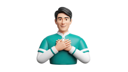 3D Cartoon Man with Hands on Chest