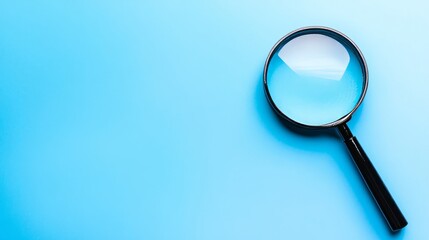 Clear focus on clarity with a magnifying glass and minimalist blue background creating an emphasis on details in an organized space during daylight hours