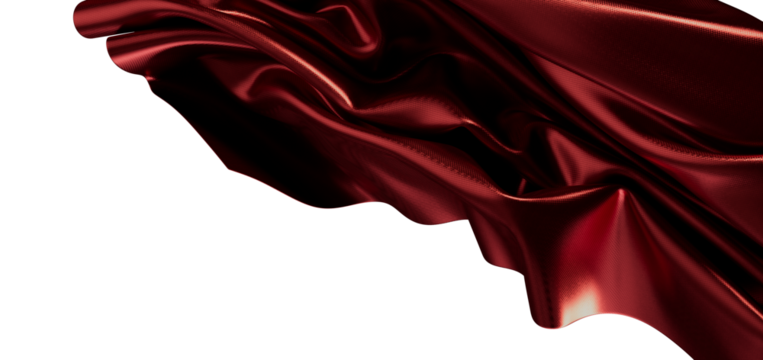 Luxurious red satin fabric waves against a white background, perfect for designs and backgrounds. - Powered by Adobe