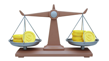Balance Scale with Stacks of Dollar Coins