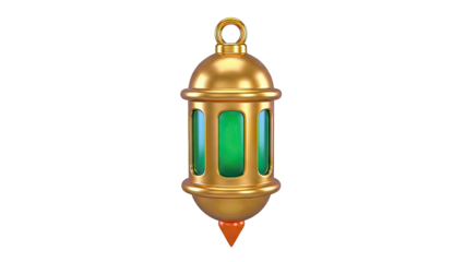 Golden Ramadan Lantern with Green Glass Panels