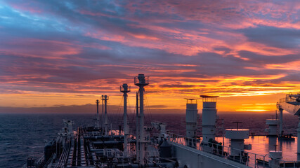 lng vessel at sunset